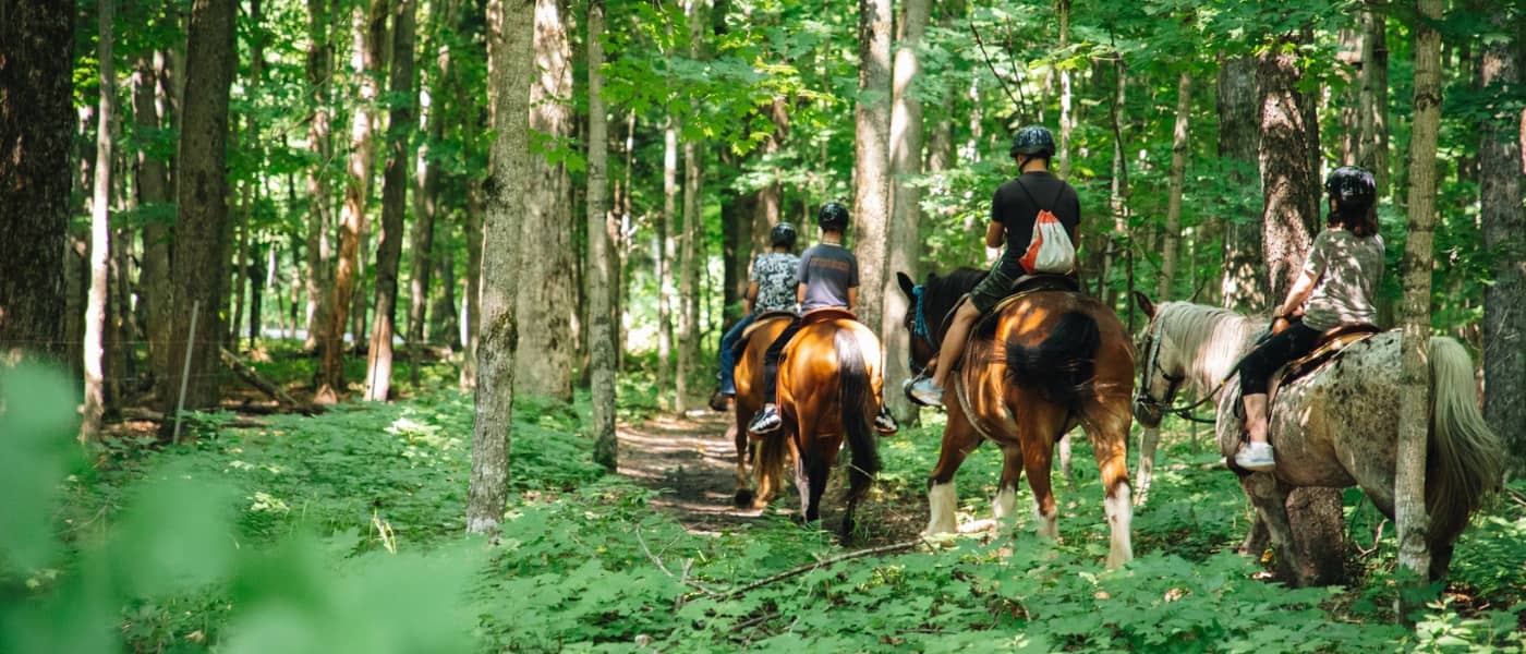 A child horseback riding at The Highlands during summer
