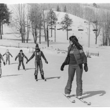 Vintage photo of skiers at The Highlands